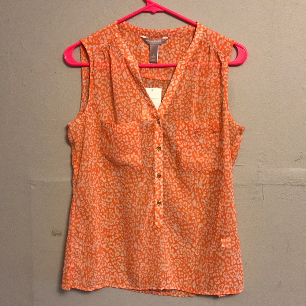 Sheer orange leopard print sleeveless blouse (S)